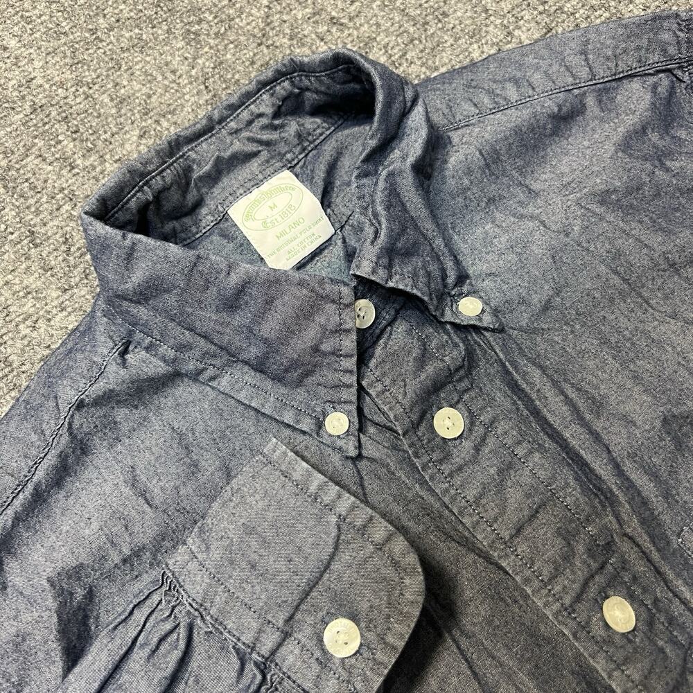 Brooks Brothers Milano Mens M Blue Chambray Long Sleeve Button Down Pocket